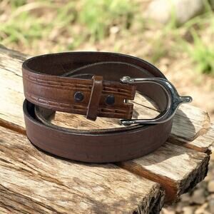 Welch Brown Leather Cowgirl Belt Spur Buckle Oil Tanned Leather Size 34